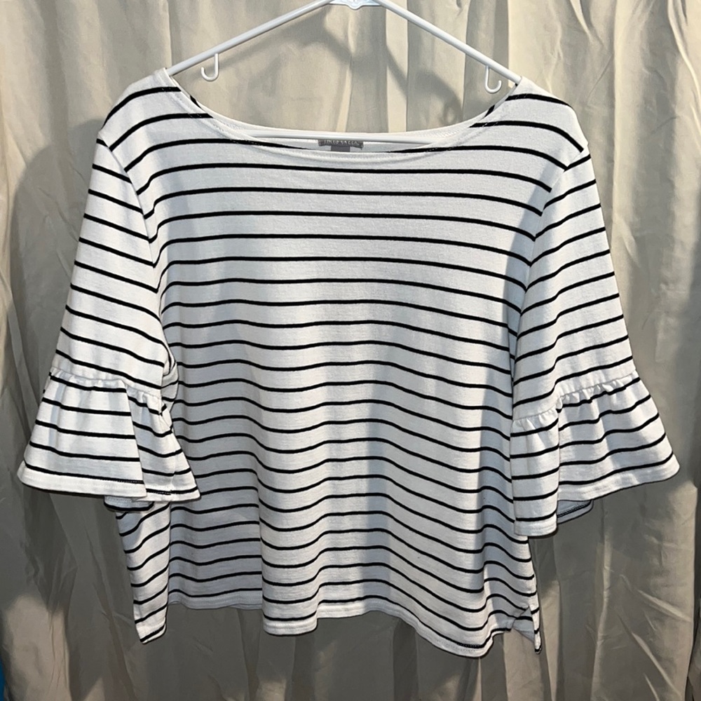 Women’s 1X 100% Cotton Sweater - White with Black Stripes